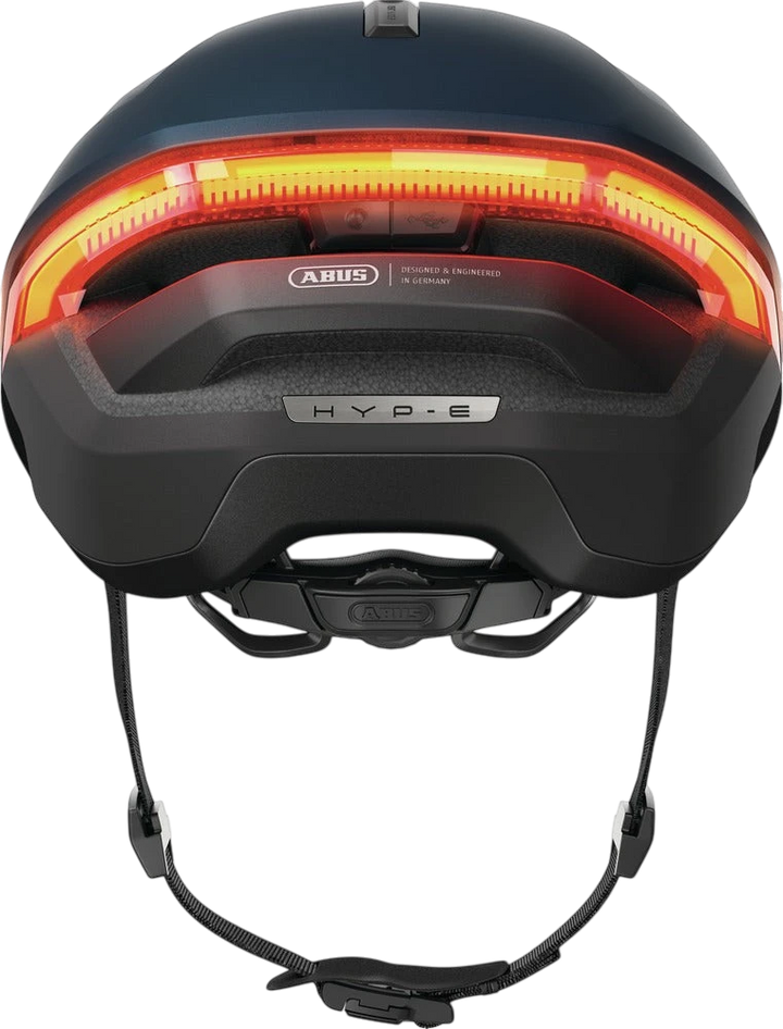 St George Security Store ABUS HYP-E midnight blue cycling helmet with integrated rear LED light and adjustable fit