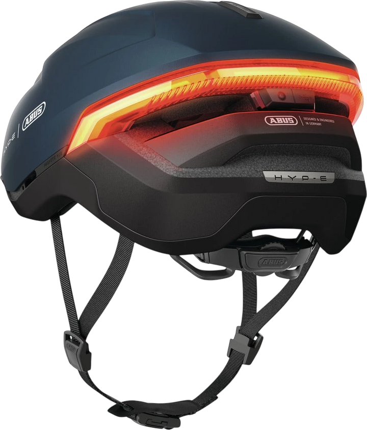 St George Security Store ABUS HYP-E midnight blue cycling helmet with integrated rear LED light and magnetic visor