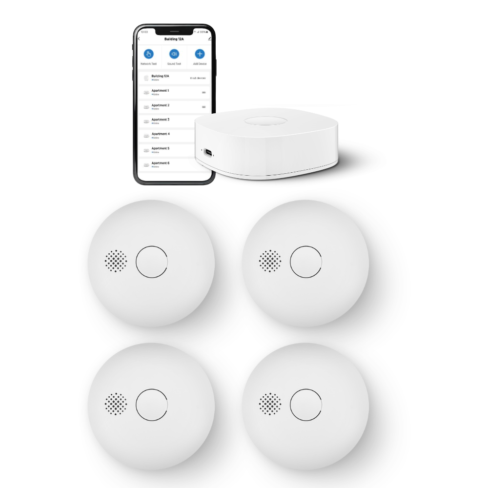 Startpaket Housegard Luma med 4 brandvarnare och hubb