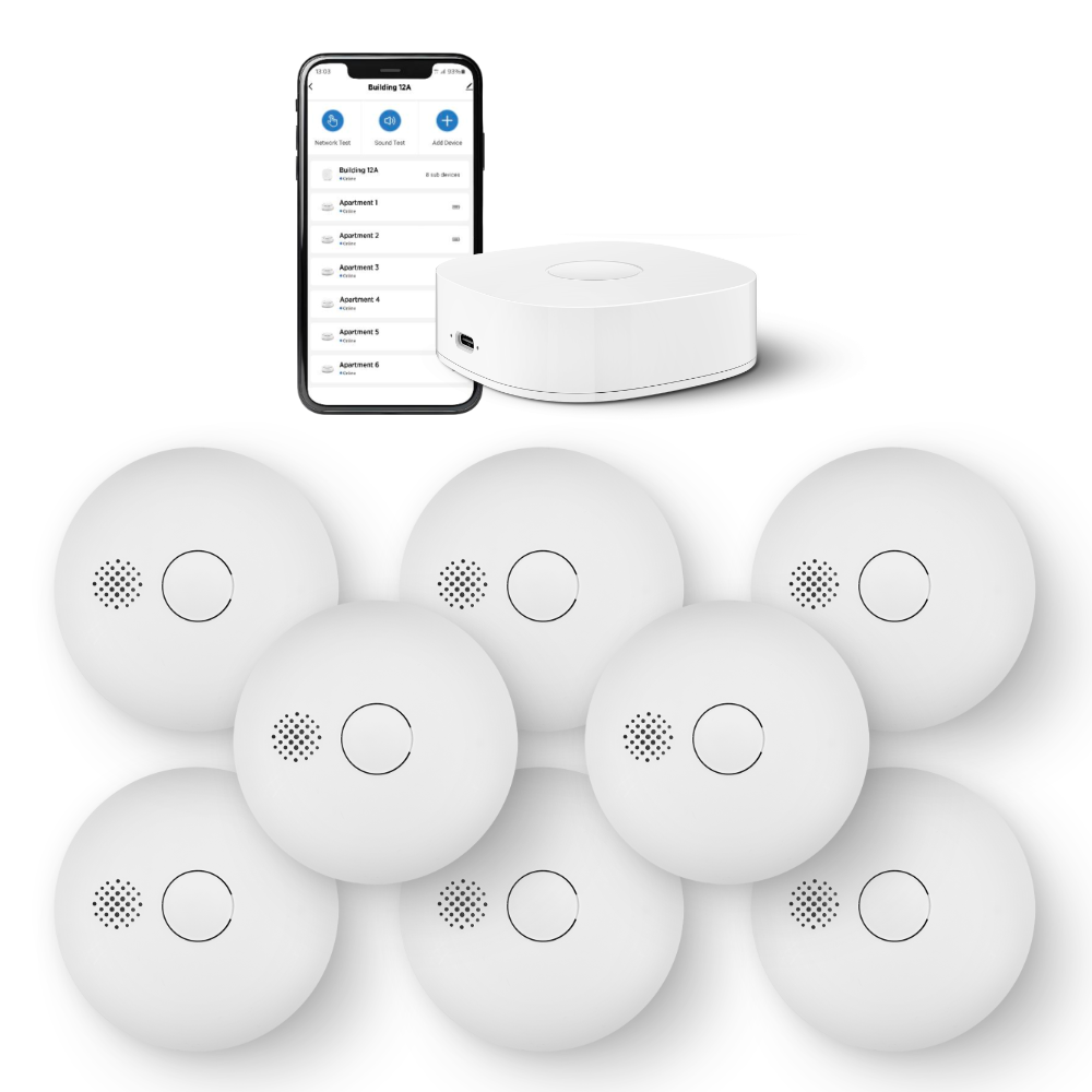 Startpaket Housegard Luma med 8 brandvarnare och hubb