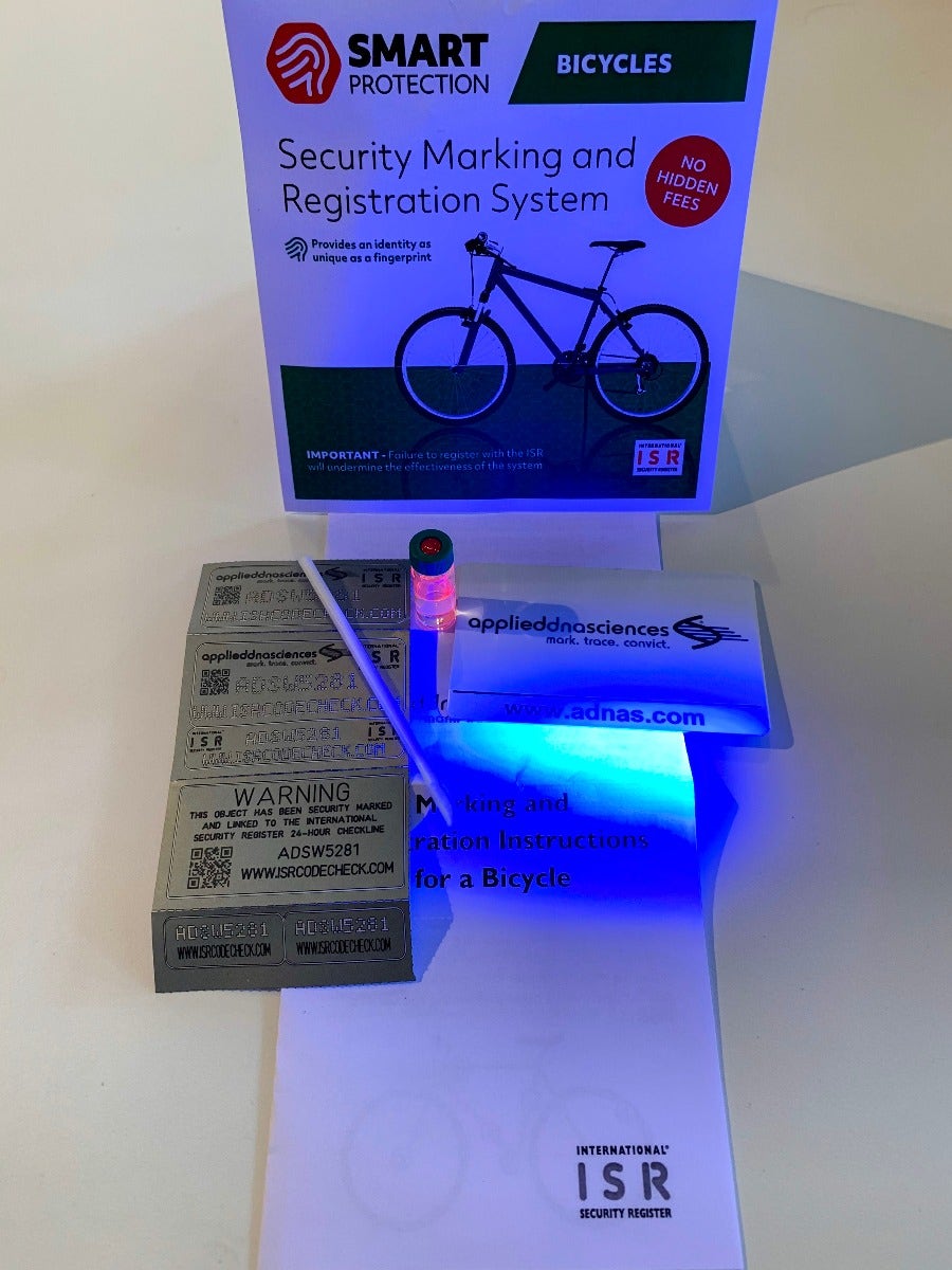 Stöldskyddsmärkning Smart Protection ISR till cyklar, sparkcyklar, barnvagnar