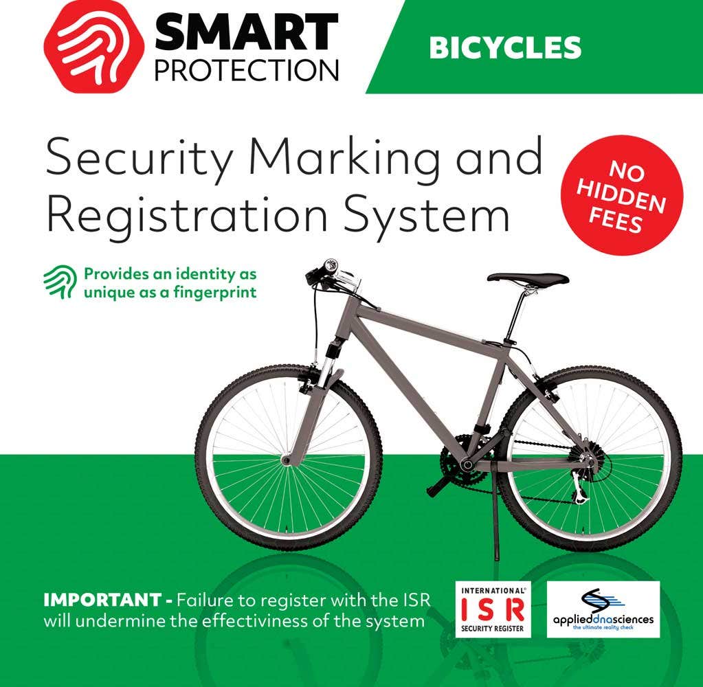 Stöldskyddsmärkning Smart Protection ISR till cyklar, sparkcyklar, barnvagnar