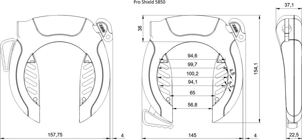 Cykellås ABUS Pro Shield 5850 + låscylinder till e-bike batteri Bosch downtube
