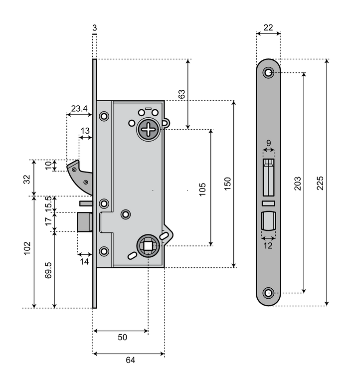 Teknisk ritning med mått ASSA 640 Connect