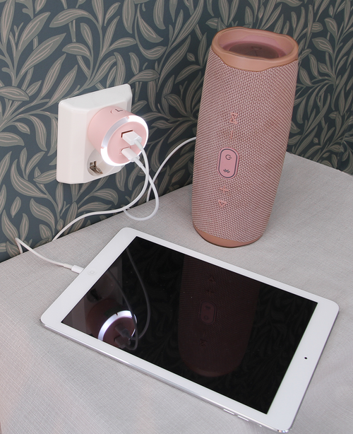 USB A+C laddare med säkerhetstimer CAPiDi Rosa