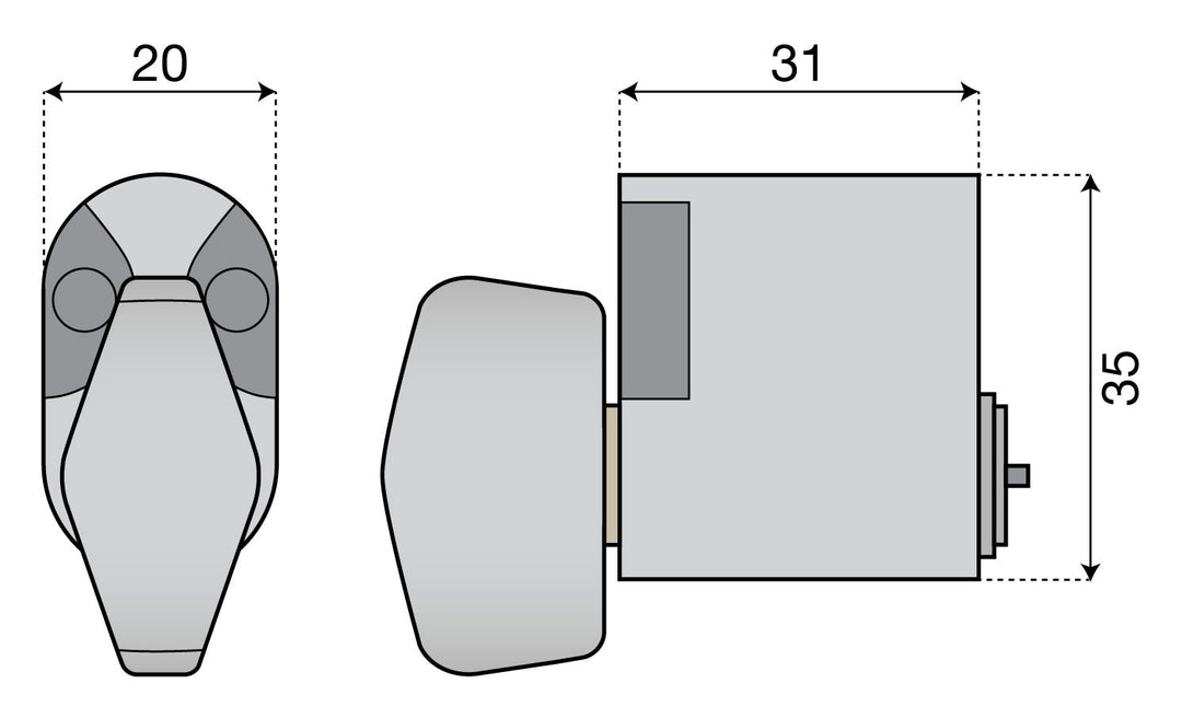 Oval vredcylinder till insidan ASSA - Teknisk ritning med mått