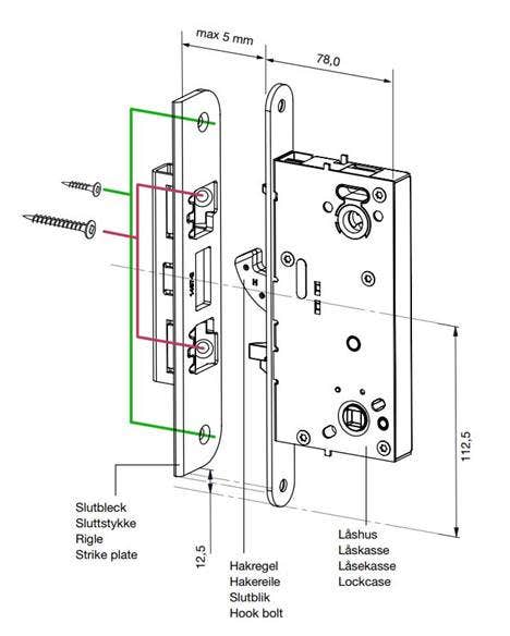 Elektromekaniskt ytterdörrlås Yale Doorman Version 2 (V2N) Svart - Låshus med ritning
